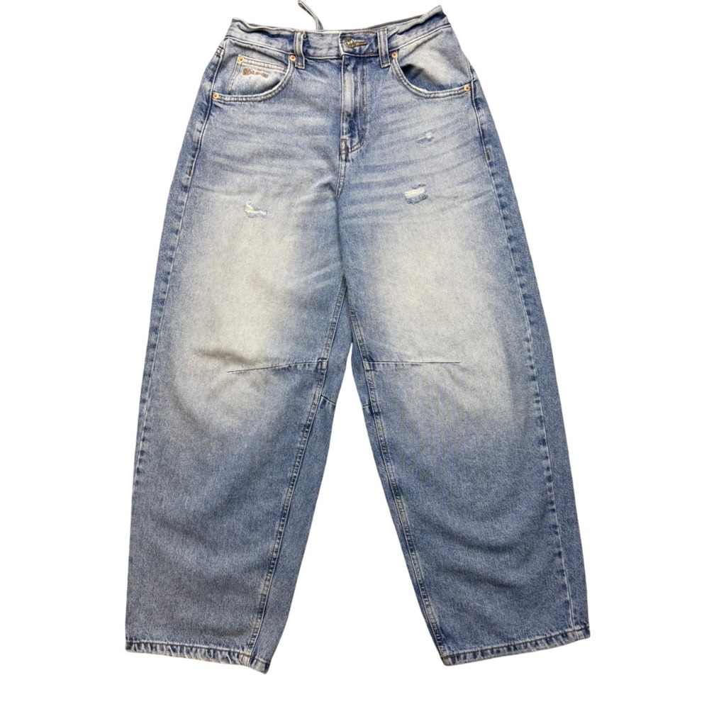 BDG Urban Outfitters High Waisted Baggy Wide Leg Cinch Back Jeans Light Wash 28W